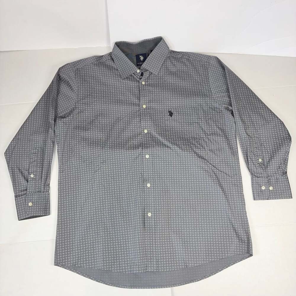 U.S. Polo Assn. Mens Gray Geometric Print Slim Fit Button Down Shirt XL